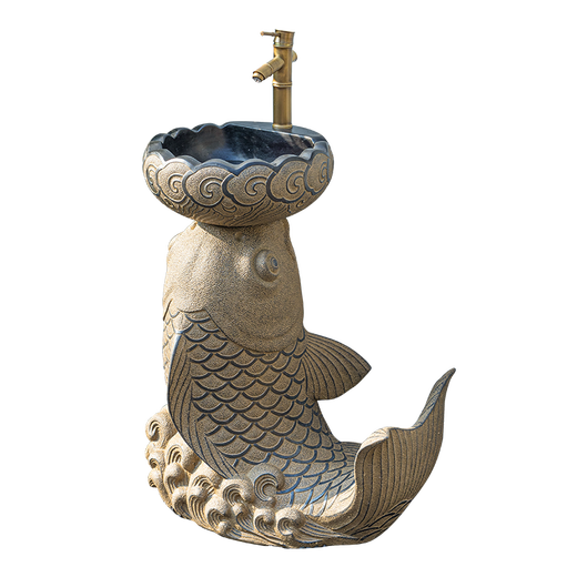 Jiu Mo Chongcai outdoor wash basin balcony terrace floor-standing one-piece column wash basin garden outdoor courtyard wash basin Lucky Dali wash basin + single cold water faucet