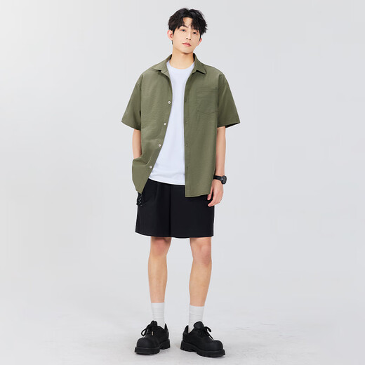 MINISO shirt men's summer ice silk thin cool and breathable men's trendy retro workwear short-sleeved shirt Navy XL MINISO shirt men's summer ice silk thin cool and breathable men's trendy retro workwear short-sleeved shirt Navy XL