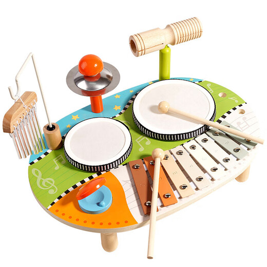 Yunya Children's Music Enlightenment Toys Montessori Early Education Wooden Orff Percussion Instrument Drum Birthday Gift [Six-in-one] Wind Chime Drum Music Station