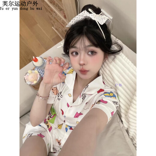 阿尤布蜡笔小新睡衣日系三件套蜡笔小新睡衣女夏季天薄款短袖长裤 KK-14101[短袖]三件套 XL [建议120-135斤]