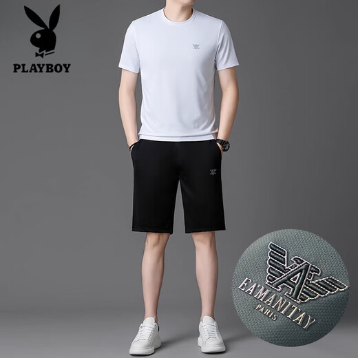 
Playboy (PLAYBOY) brand high-end ice silk suit men's summer 2025 new quick-drying shorts shorts running casual sportswear green suit [13603-1] M 165 [suitable for weight 100-120 Jin [Jin equals 0.5 kg]]