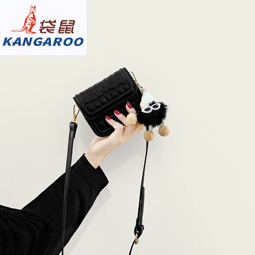 袋鼠（KANGAROO）迷你小包包女2024新款时尚斜挎包小方包口红包真皮 米白大号 带公仔挂件