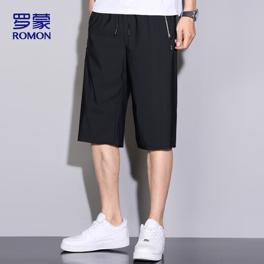 Romon (Romon) Sports Shorts masculins Été respirant mince lâche décontracté pantalon de plage pantalon court zh9877 noir 2xl