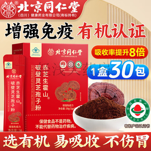 Peking Tongrentang Break Wall Ganoderma lucidum spore pulver Geschenkbox Huoshan Red Ganoderma lucidum Bio -Spore Pulver Geschenk 200 g für Älteste Neujahr