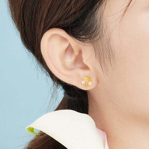 Lukfook Jewelry Gold Stud Earrings Gilded Peach Blossom Pure Gold Earrings Gift for Women Price GDGTBE0051 Approximately 1.40g