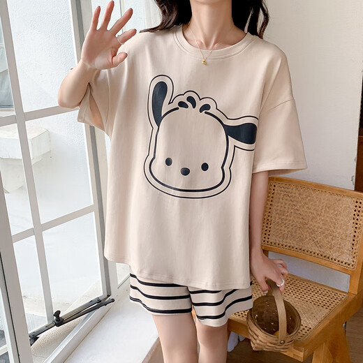 Pajama de mujeres de Xushansi en primavera y verano Juego de ropa casera casual de manga corta 2025 Nuevo estilo de verano suelto de gran tamaño 679 Dinosaur Green M recomendado 80-90Jin [Jin iguala 0.5 kg]