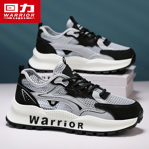 回力（Warrior）运动鞋透气网面休闲鞋男跑步老爹鞋L759N 灰黑 39