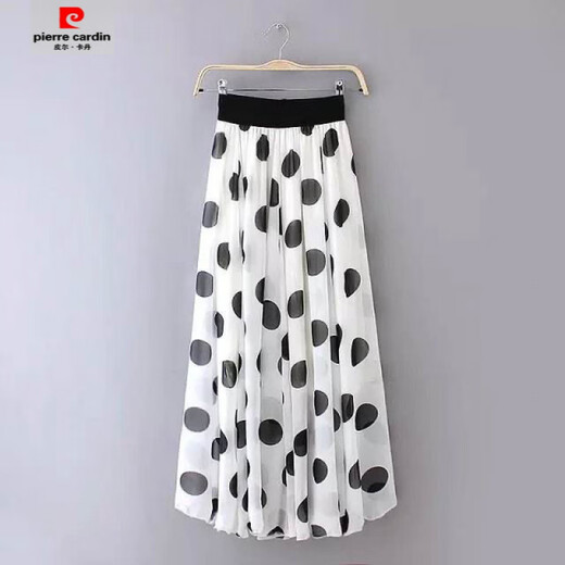 Pierre Cardin [1416 personnes collectionne] Summer New Style Jupe en mousseline de mousseline mi-longueur grande polka à moitié-corps Mopping Long Jirt Beach Black S