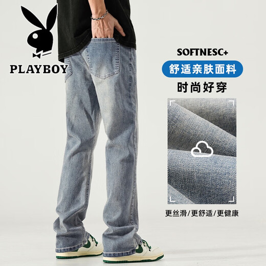 Playboy (Playboy) Jeans micro-flare para hombres primavera y otoño American High Street Summer Retro Retro Boys 'Hands Boys Casual Cashilers 9901 Azul Nostálgico S [26-27 tamaños]