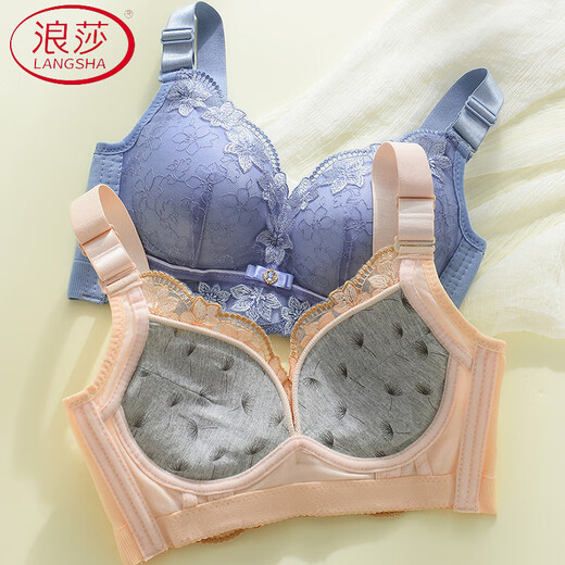 浪莎（LangSha）刺绣内衣女无钢圈聚拢小胸专用加厚女士文胸收副乳调整型上托胸罩 9902【单件】浅肤 70A 32A
