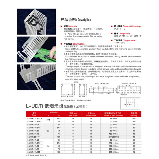Customized plastic wire duct low smoke halogen-free square flame retardant insulated wiring duct electrical box cabinet gray PC+ABS wire duct L-UD/R VD/R
