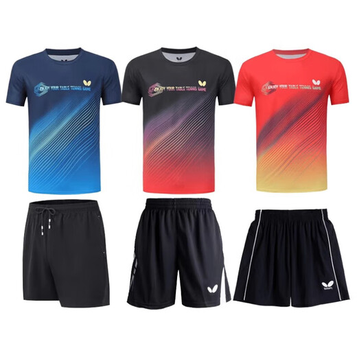 Mesa de ropa de mariposa Tennis Sports Sports New Summer Round Summer Round Slewewer Short Short Spry Breatable Top Sportswear Impresión 838 Azul Top + 1529 Pantalones elásticos Set M Men/Peso 90-115Jin [Jin equivale a 0.5 kg]
