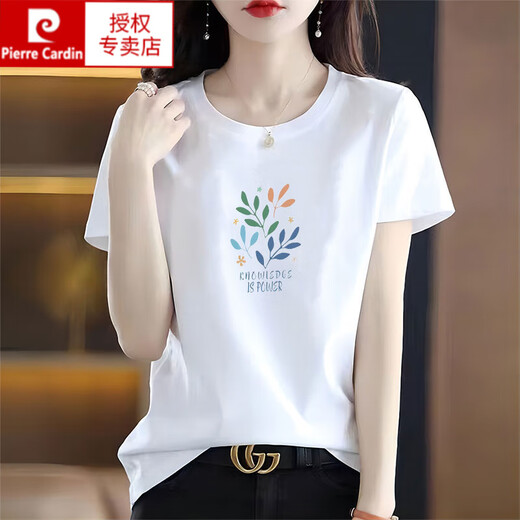 Pierre Cardin Marke Pure Cotton White Kurzärmer T-Shirt Frauen 2025 NEU LOOSS PRINTED T-Shirt Sommer Top T-Shirt 6196 Weiß kurzärmelig L (Empfohlen 105-120 Jin [Jin entspricht 0,5 kg]))