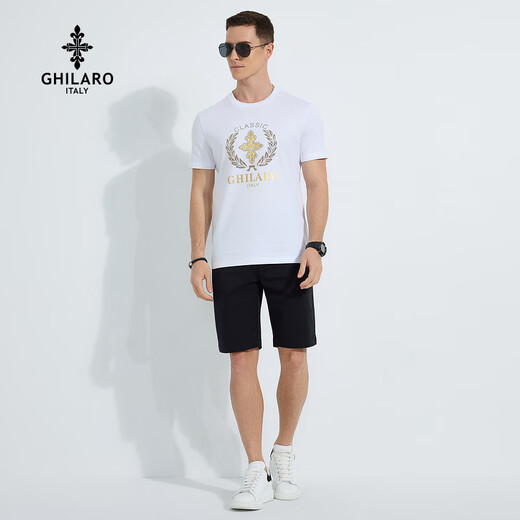 
GHILARO/Gulaoginor Men's versatile iron diamond pattern printed LOGO casual short-sleeved T-shirt 7003-80 White S /165/46