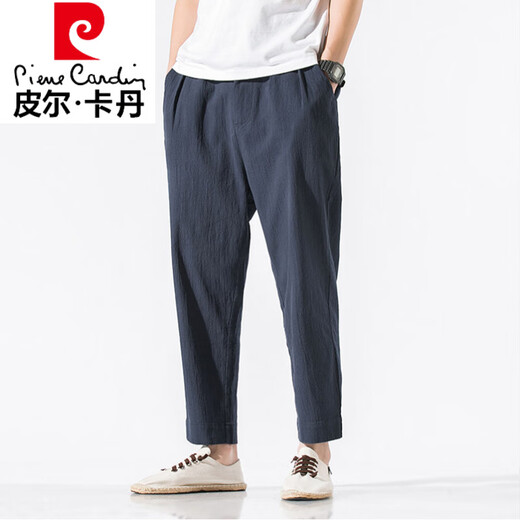 Pierre Cardin Leinen mitgebauten Hosen Herren Sommer dünne lockere, drapierte Baumwollwäsche gerade Hosen Trendy Marke großer chinesischer Stil lässig Hosen grau l (115-135jin [Jin gleich 0,5 kg])
