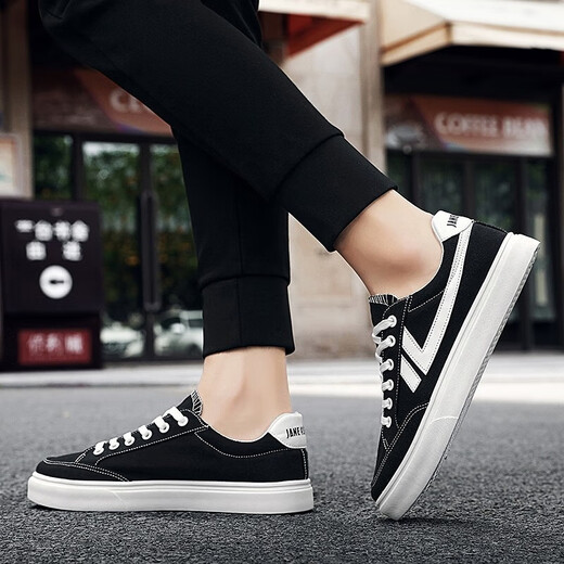 
Lunga men's shoes for spring and summer breathable board shoes for men's trendy sports casual shoes versatile ice silk canvas shoes for work and work shoes YJ-689 black 40