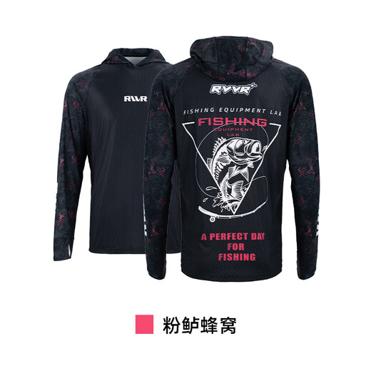 RVVR25 style sun protection clothing hooded ice silk sun protection clothing for fishing outdoor lures spring and summer long-sleeved fishing clothing breathable and quick-drying pink perch honeycomb S