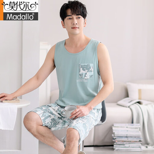 Modal pajamas men's summer thin vest sleeveless shorts home clothes summer simple casual men's outfit M1047 gray blue M [Suggested 100-120 Jin [Jin equals 0.5 kg]]