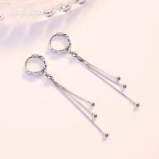 Bovia pt950 platinum long earrings for women platinum tassel earrings ear wire earrings circle earrings ear buckles car flower earrings PT950 pair 3.4-3.6 grams