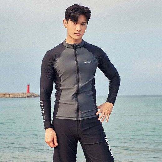 Minghuitong triathlon wetsuit summer 3389 people praised the new swimsuit couple zipper long-sleeved men's surf protection 599 men's zipper separate top M suitable for 90-100Jin Jin is equal to 0.5 kg