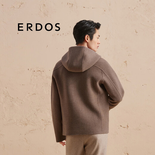 ERDOS【马龙同款】秋冬百搭无染色半精纺羊毛短顺呢男连帽夹克外套 无染羊毛色 L 175/96A