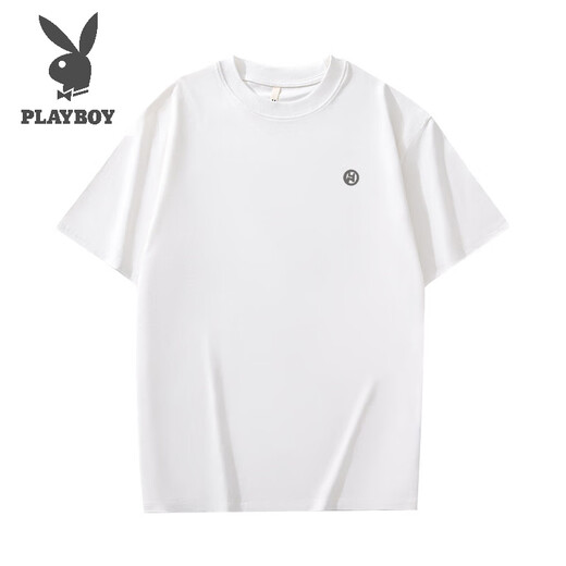 Playboy (PLAYBOY) 200g heavyweight American cotton short-sleeved T-shirt summer couple printed loose bottoming shirt t men's and women's top khaki cotton short-sleeved-1365 XL