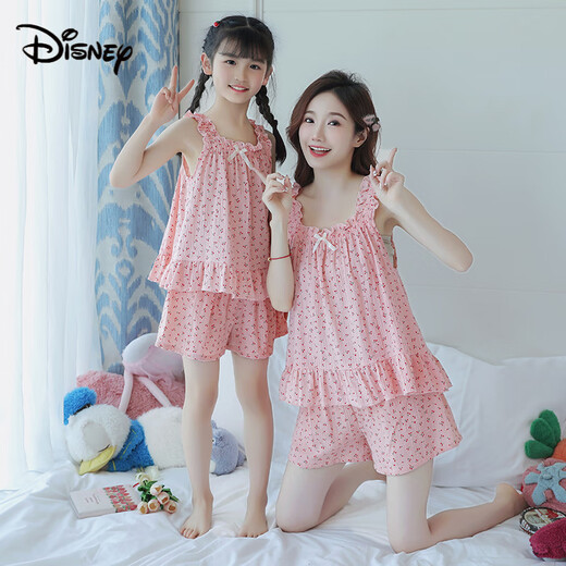 Disney Padre-hijo Pajamas Madre e hija Gasza de algodón Summer Summer delgada Modal Middle-Large Children Ropa para la ropa del hogar Falda A1 11303 Apricot Crumb 170 8 (Altura 90-105 cm/30Jin [Jin iguala 0.5 kg]
