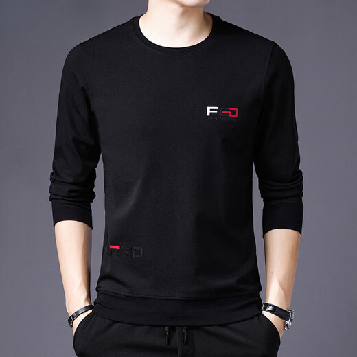 FALAMONE Armani men's long-sleeved T-shirt middle-aged printed sweatshirt spring and autumn round neck T-shirt base shirt trend black DY9902 [Spring and autumn style] 3XL 185