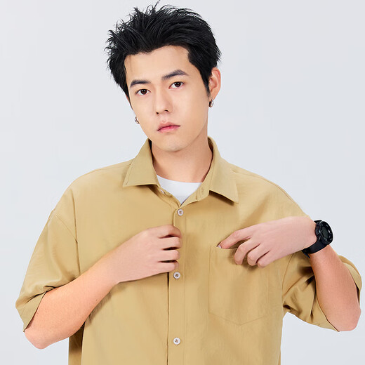 名创优品（MINISO）冰丝短袖衬衫男夏季新款舒适凉感透气日系百搭宽松衬衣 白 XL