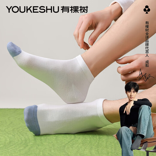 有棵树【5双】百搭棉袜运动夏季薄款透气耐磨抗菌防臭男士短袜子 2黑色+2深灰+中灰 均码