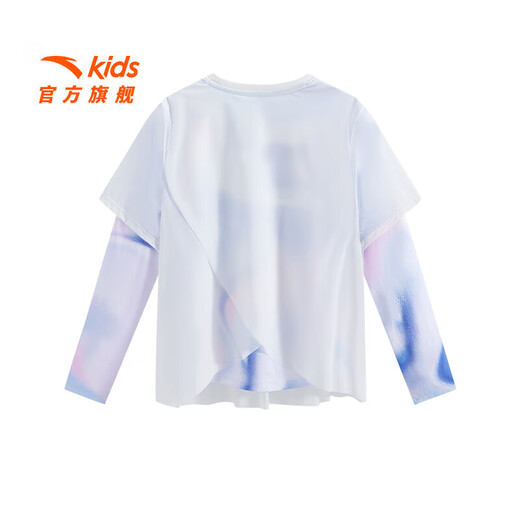 ANTA Children's T-shirt Girls Long Sleeve 2025 Summer New Thin Pants Cool Mint Cool Sunscreen Breathable Top Marshmallow White/Jun Blue (Piece Print)-1 150 cm