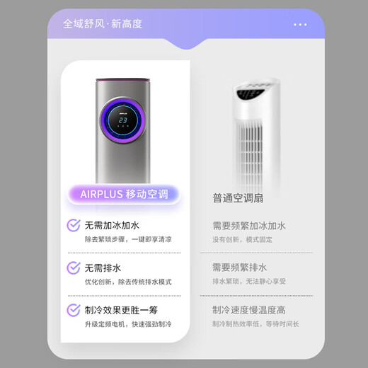 AIRPLUS mobile air conditioner, heating and cooling machine portable compression mechanism air conditioner, household kitchen, living room rental room air conditioner without external unit drainage and installation, small 1 pc [New upgrade of heating and cooling] light sound cooling