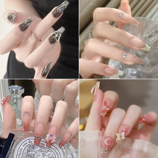 春夏高级感假指甲可拆卸可摘美甲甲片成品穿戴式指甲贴蝴蝶穿戴甲 L15268薄荷玫露【短款】 果冻黄胶24粒+胶水+砂条+清洁片+卸甲棒