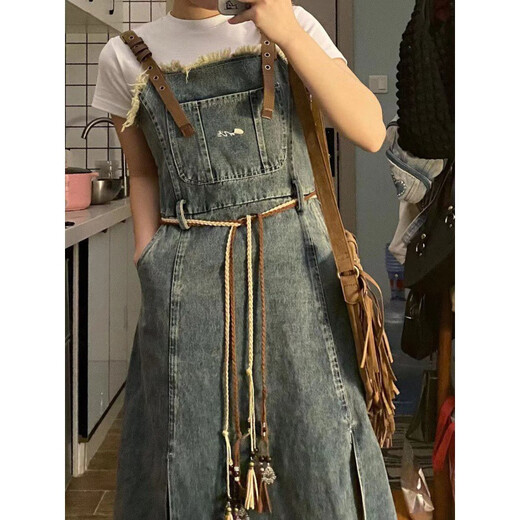 FHHUABD NEUE DENIM Kleid Damen Retro Fellgurt Rock Koreaner locker schlanker Rock mit mittlerer Länge 833 Gurtrock L.