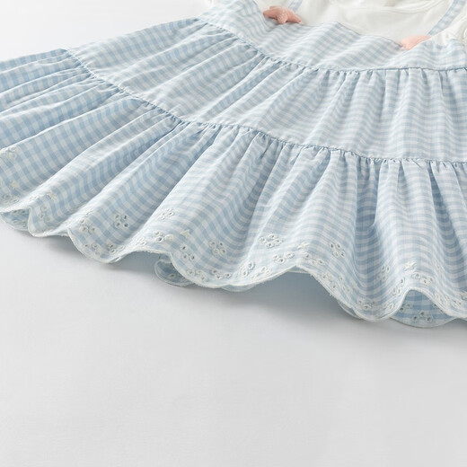 DAVE&BELLA summer new pure cotton girls dress baby girl fake two-piece dress children's princess dress cake dress plaid ready stock 90 cm (recommended height 80-90cm)