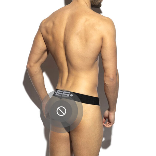 EScollection sexy men's thong stripes high elastic breathable low waist U convex bag design UN2051 black L