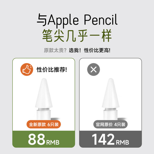 吼猴Apple Pencil Pro笔尖苹果一二代替换笔尖iPad电容笔静音笔尖 绝妙搭配 - 六只装 (1/2代/pro通用)