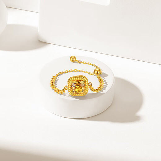 Chao Acer yellow 18K gold small sugar cube citrine ring women's ring ring bracelet gift for girlfriend birthday gift 18K gold crystal ring