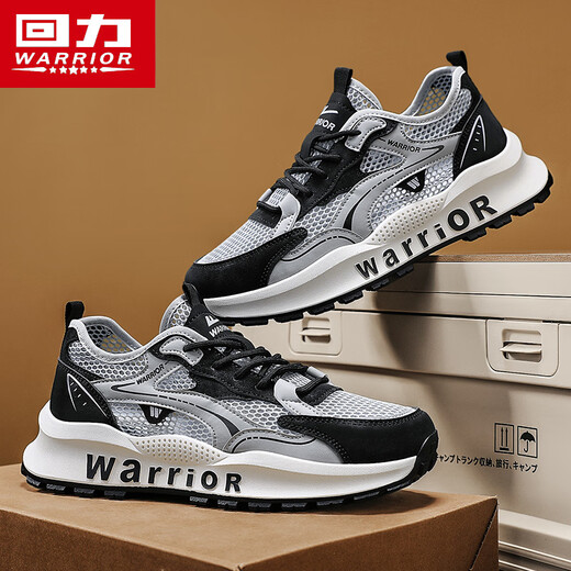 回力（Warrior）运动鞋透气网面休闲鞋男跑步老爹鞋L759N 灰黑 39
