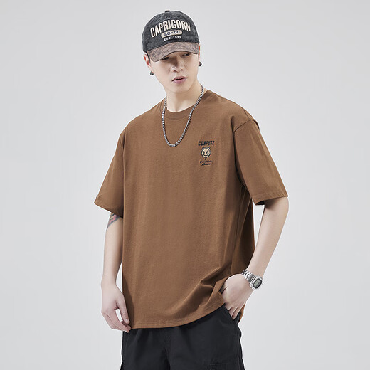 Woodpecker Fashion Brand American Heavy Short-Sleeve T-Shirt for Men Loose 2025 Summer New Fashion versatile Round Neck Half-Sleeve T-Shirt 5009# Dark Gray M [Suggested 95~115Jin [Jin equals 0.5 kg] Wear]