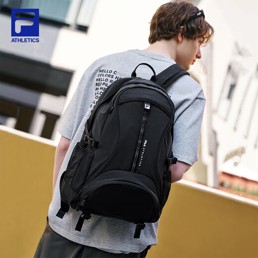 FILA【天行者】斐乐双肩包轻量内里抗菌户外包健身运动包大容量书包 正黑色-BK XS