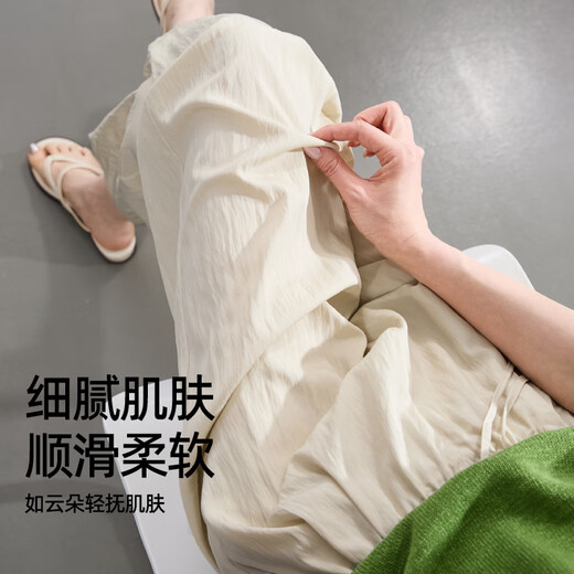 Yiyang Neun-Punkte-Hose mit breitem Bein für Frauen 2025 Sommer Dünner Stil Schlanker locker und leichte Freizeithosen Reis Aprikosenfarbe 28
