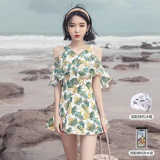 You swimsuit women's ins style pure desire dress sexy slimming hot spring conservative swimsuit four-piece set 12225 green XL