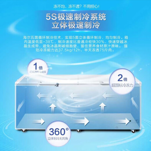 海尔冰柜商用大容量200升以上节能卧式冷冻柜超低温冷藏冷冻大型商超柜 -38°C/大容量/829HEZ/ 829L