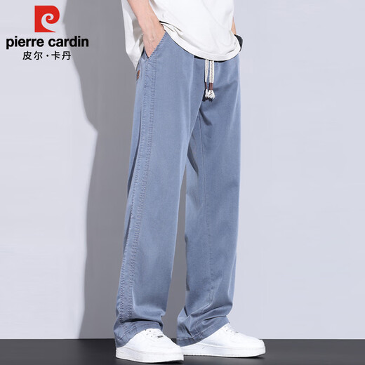 Pierre Cardin Hosen Herren Sommereis Seide dünne lose gerade Hose Herren Trendy Brand Wide-Bein Hosen Herrenkleidung Blau XL