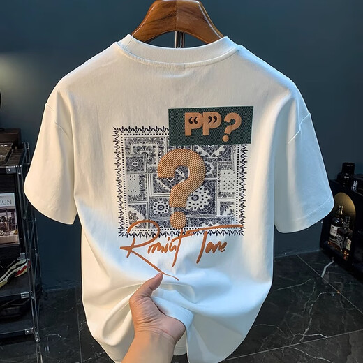 Romon Dingdang Cat Camiseta de manga corta Manga Men 2025 Summer Fin de la moda delgada Camiseta de dibujos animados de cuello redondo Men 9911 Camiseta blanca L Tamaño