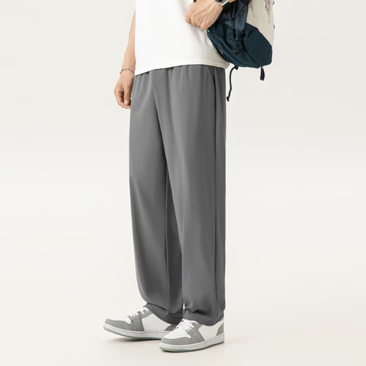 Miniso (Miniso) Pantalones de seda de hielo fresco para el verano para hombres Nuevos cómodos cómodos de patas rectas cómodas y transpirables Black XL