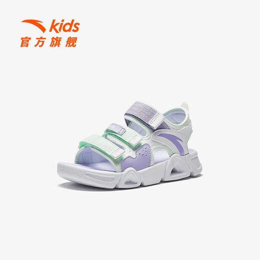 ANTA Children's Sandals Girls' Shoes 2026 Summer New Velcro Outdoor Arch Open Toe Beach Shoes Anta White/Fresh Purple-1 32 Shoe Inner Length 20cm