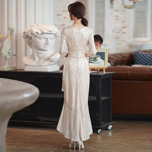 Kaizitu 2025 NUEVO VESTIVO DE PESCA DE PESCA Light Luxury Small Host Dress Champagne Color Long 120 2XL 125Jin [Jin es igual a 0,5 kg]