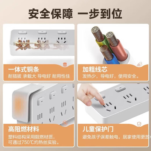Bull leakage protection expansion socket one-turn multi-point control plug-in strip short-wire strip kitchen socket with switch plug-in board expands 3 sockets independent switch control wire length 20cm